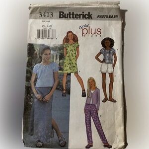 🍄Vintage New Butterick 3413 Fast & Easy Uncut Pattern Girls Plus 8 1/2 - 16 1/2